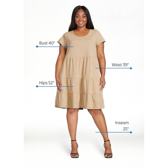 NWT Time and Tru Plus Size XXL Tiered 100% Cotton Mini Dress in Tan - Picture 2 of 6